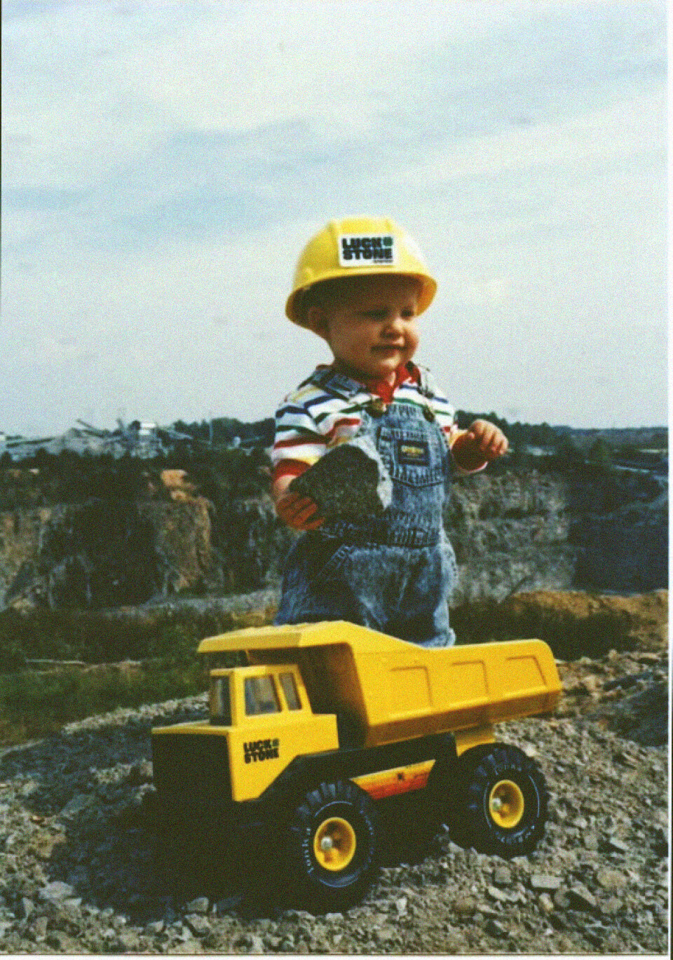 Richard Luck with toy haul truck at Rockville quarry